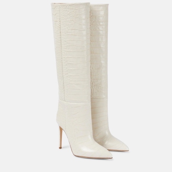 Paris Texas Shoes - PARIS TEXAS Embossed Croco Bone China Cream Tall Stiletto Boots